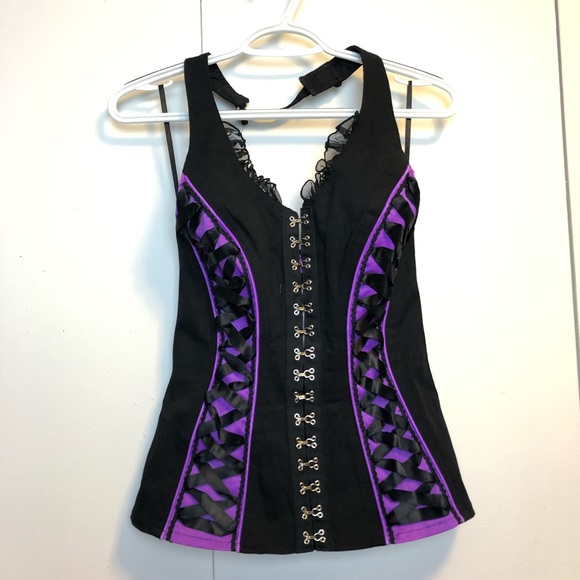 SOLD Tripp NYC Black & Purple Halter Corset - Picture 1 of 8